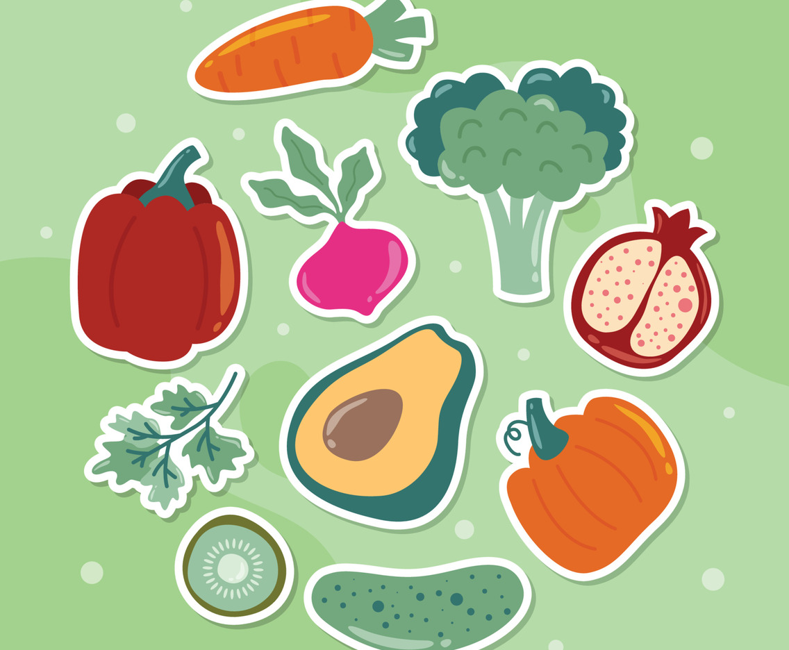 Organic Food And Vegetables Doodle Sticker Pack