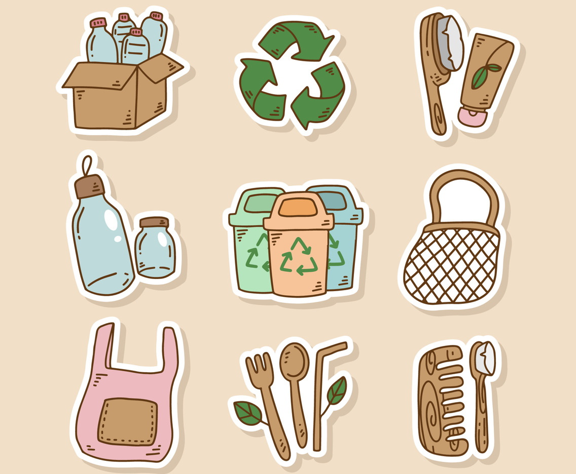 Collection of Hand Drawn Recyling At Home Elements