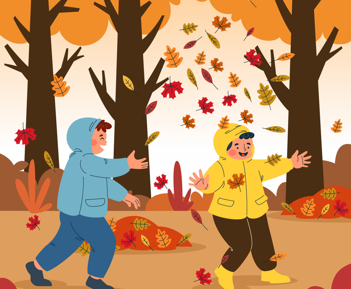 Boys Playing with the Fallen Leaves