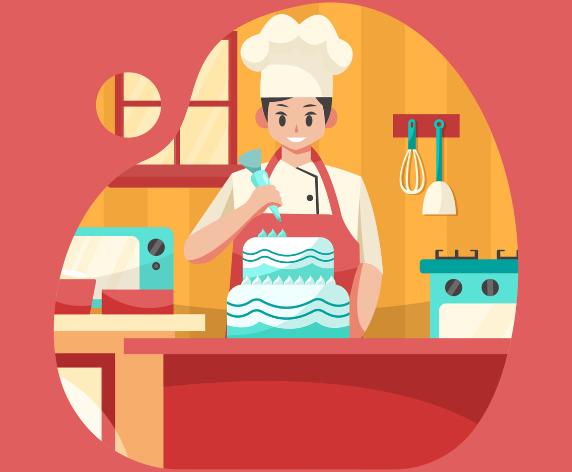 Cute Pattisier Chef Decorating a Beautiful Cake