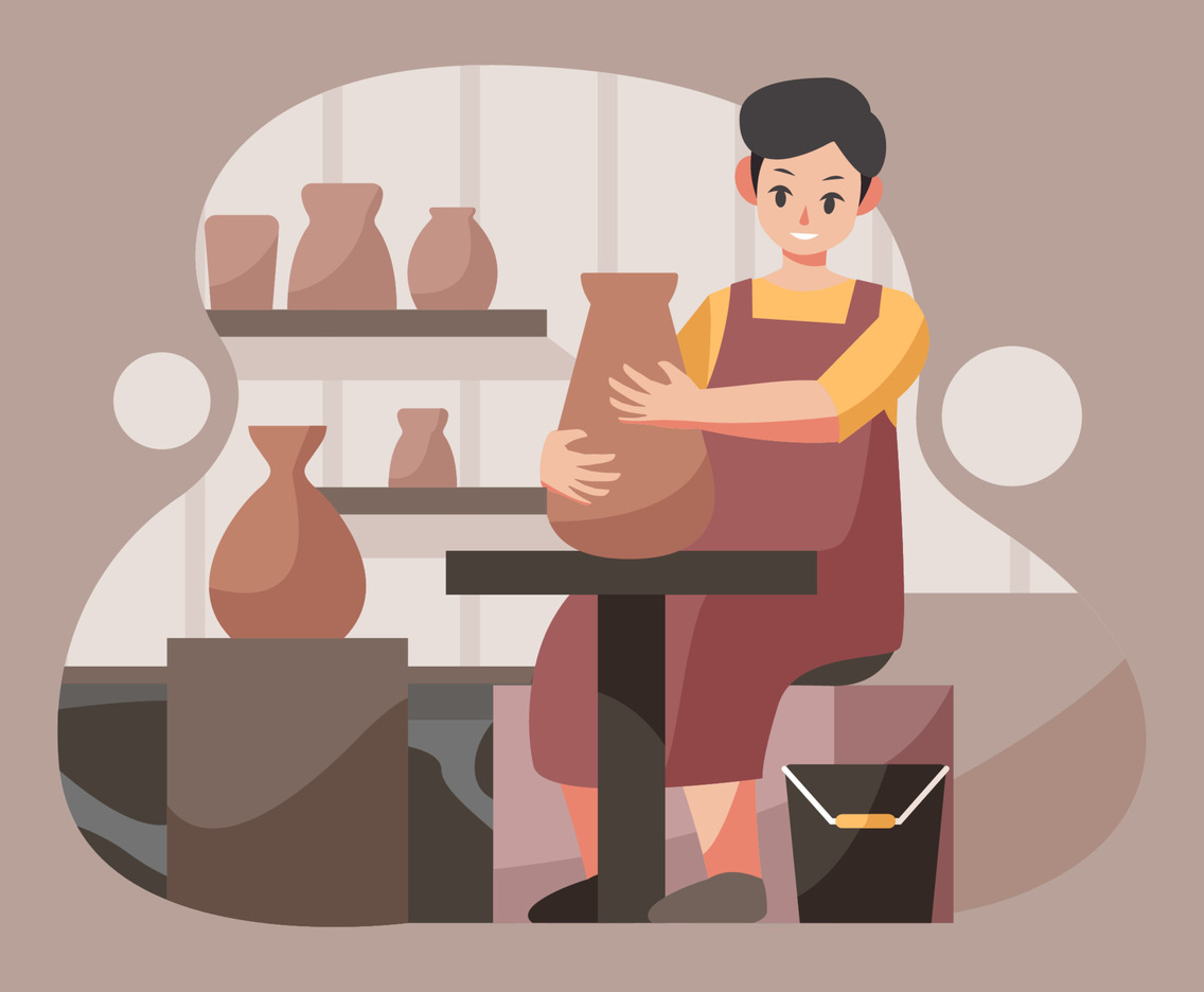 Professional Potter Making the Jug with the Potter's Wheel