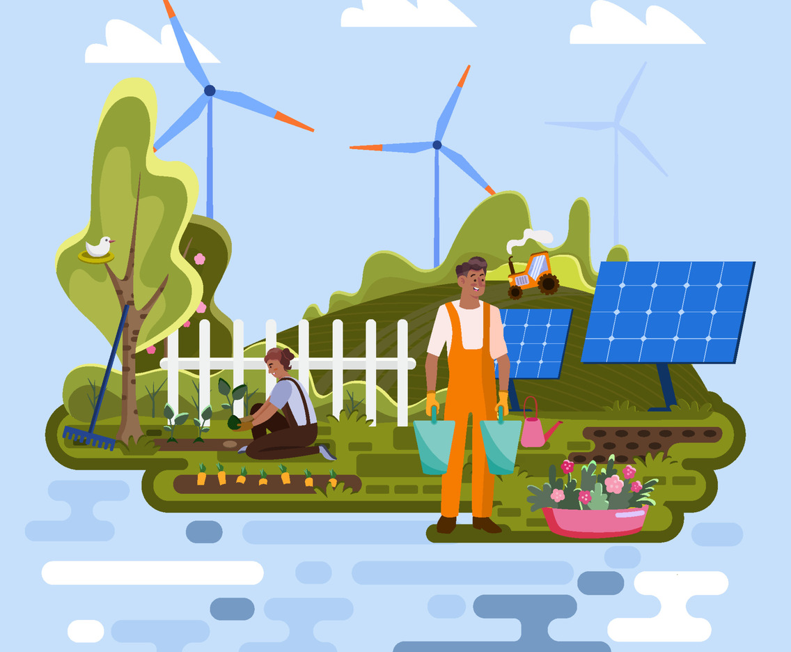 Farmers Working in Eco Farm Environment Concept