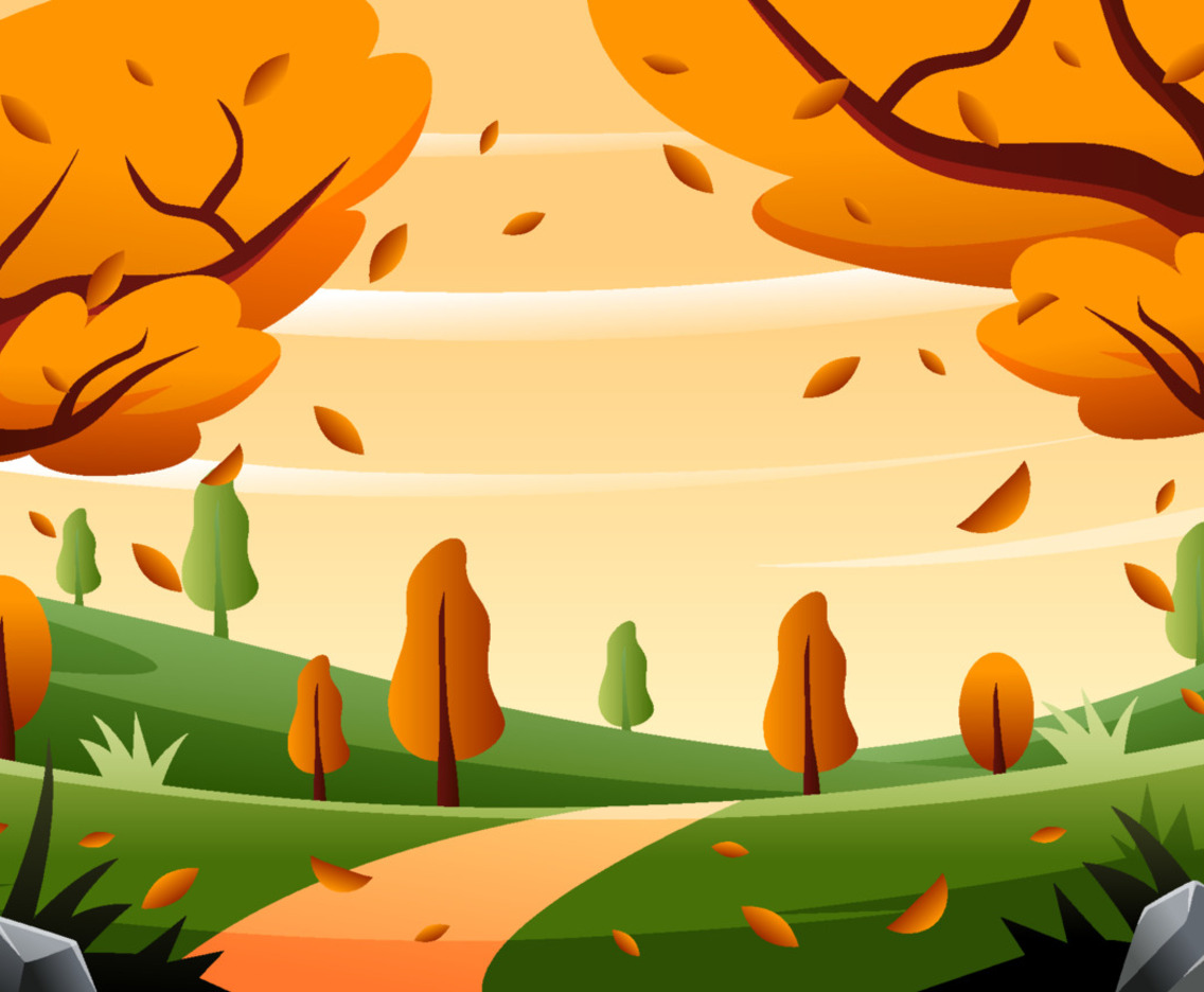Landscape in Autumn with Fallen Leaves