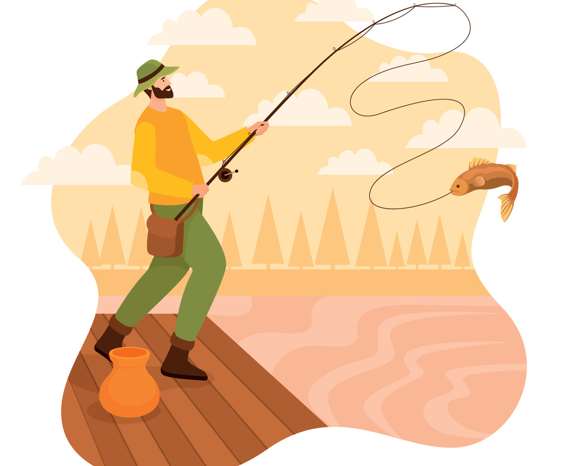 A Man Is Fishing In The Lake