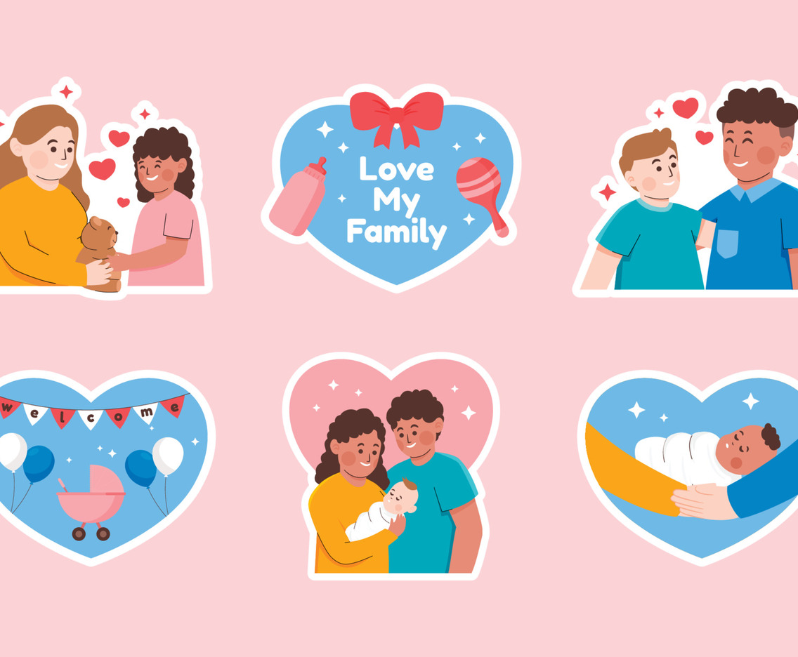 Happy Interracial Adoption Sticker Set