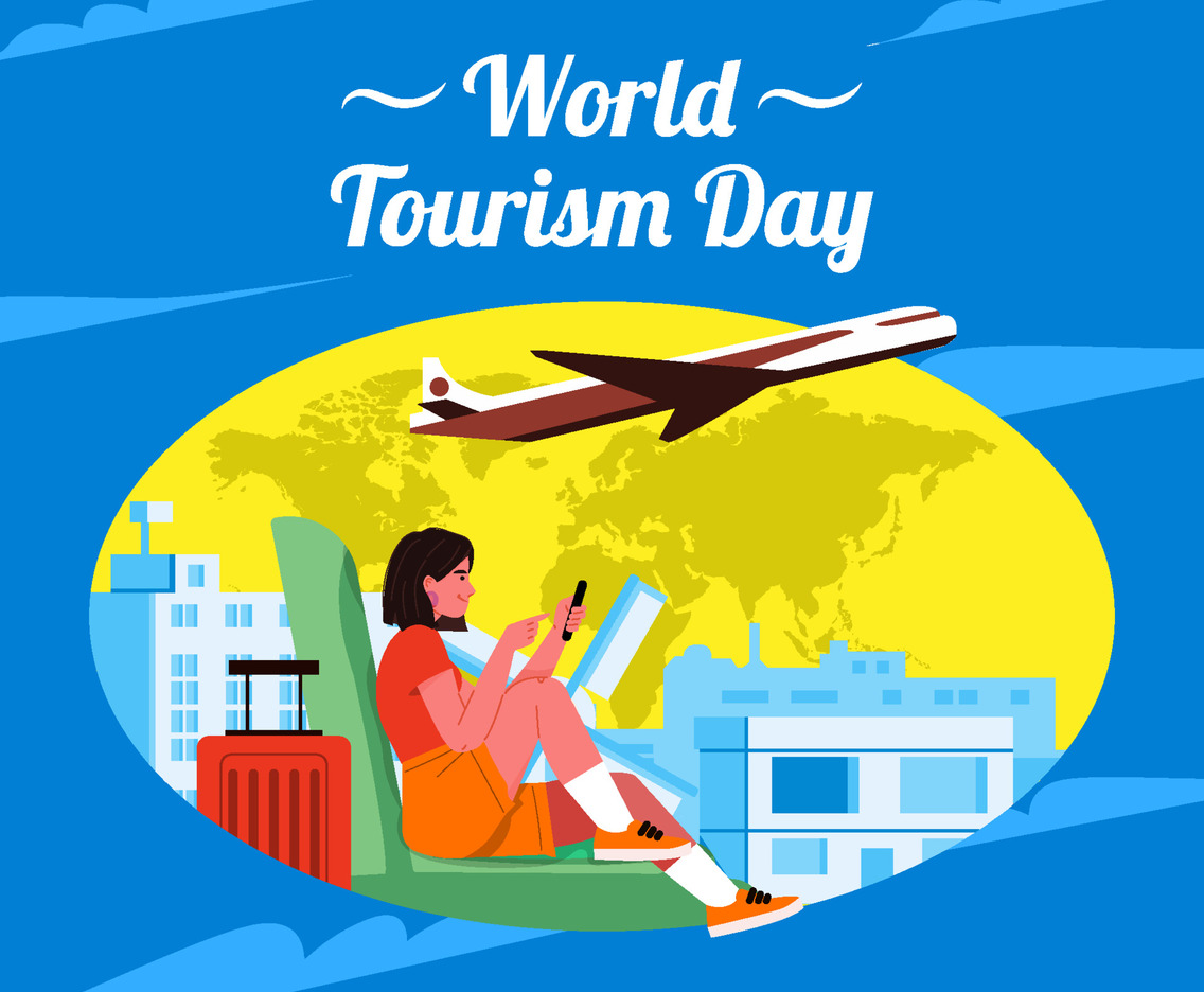 Woman Play Smartphone While Flying Accross The World