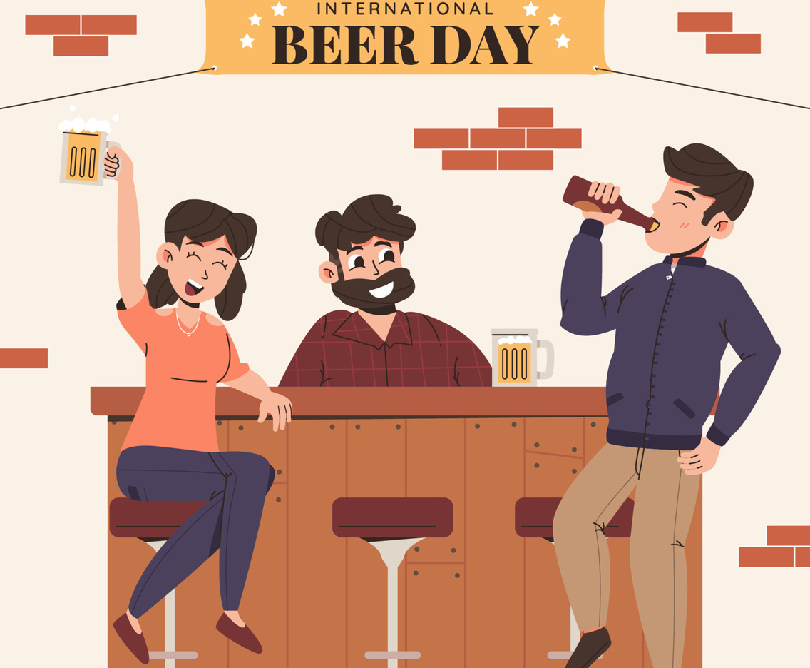 People Celebrate International Beer Day in Pub