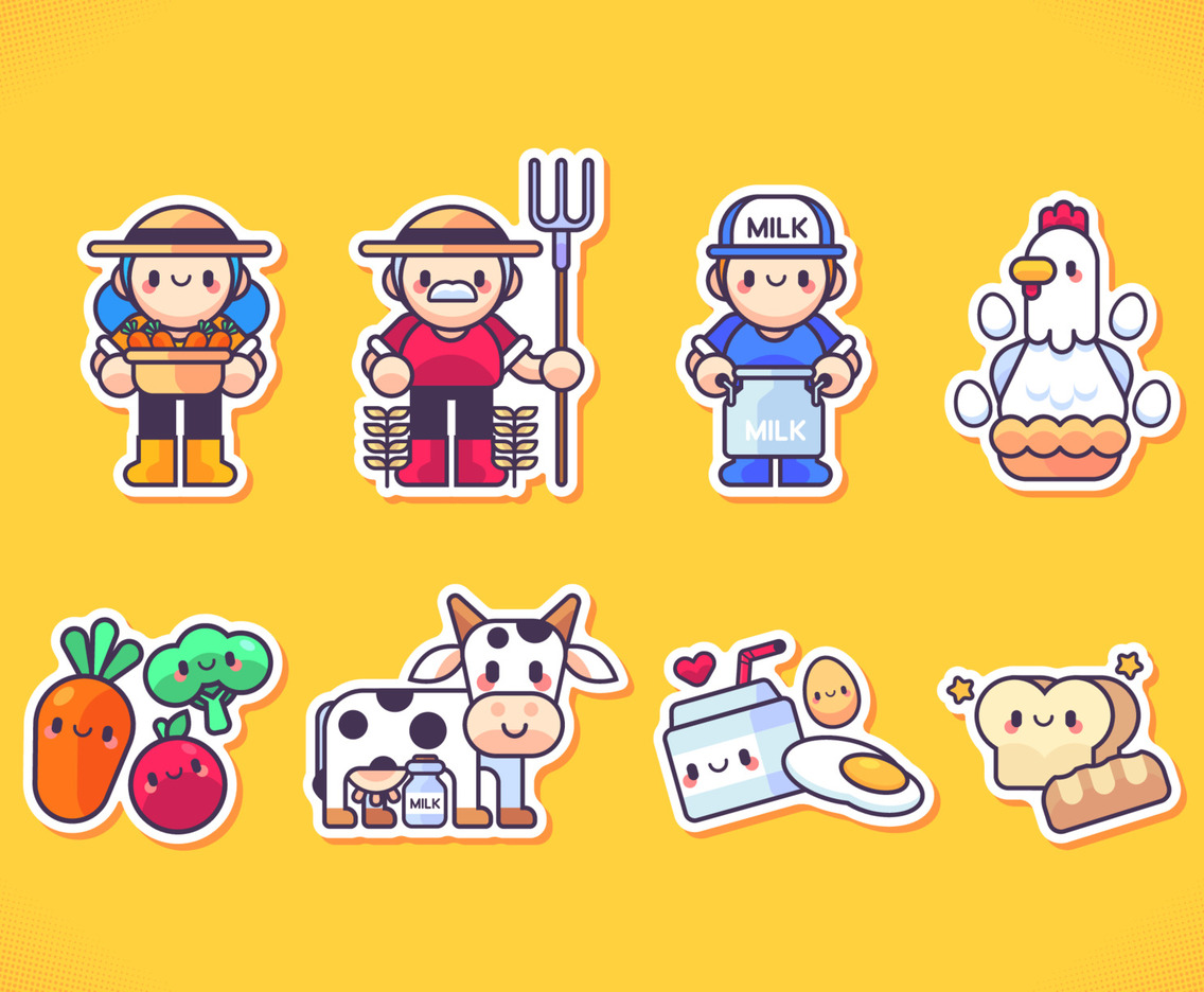 Farming And Organic Foods Sticker Set