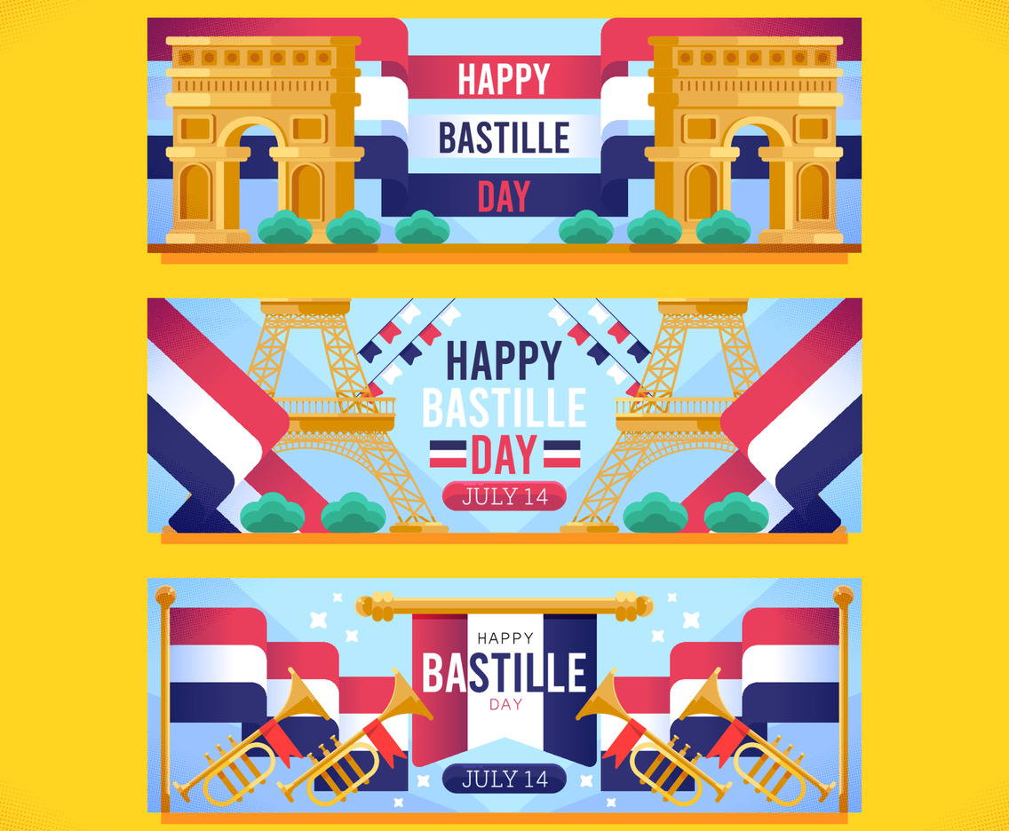 Bastille Day Monument And Flag Banners