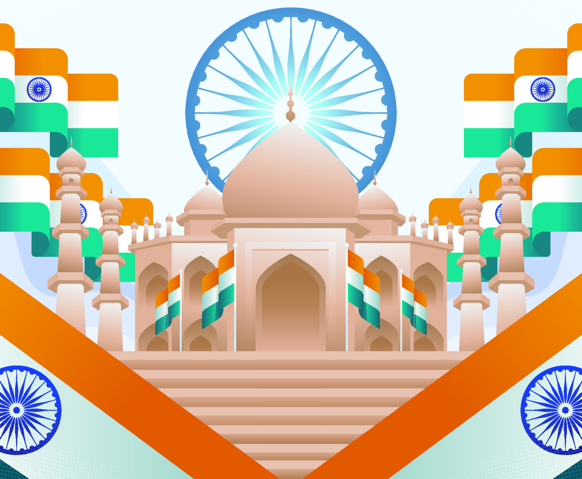 Taj Mahal And India Flags Background