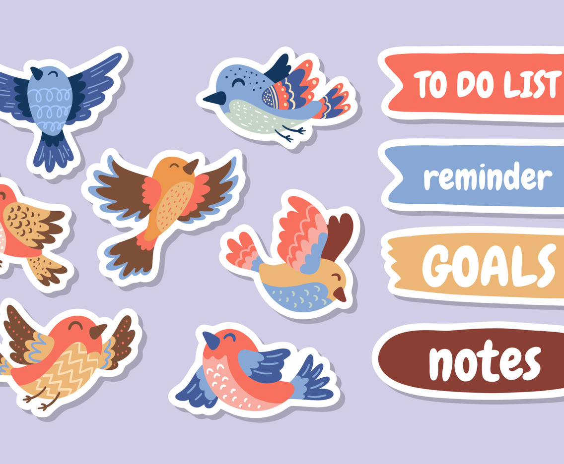 Birds Doodle Journal Templates Sticker Collection
