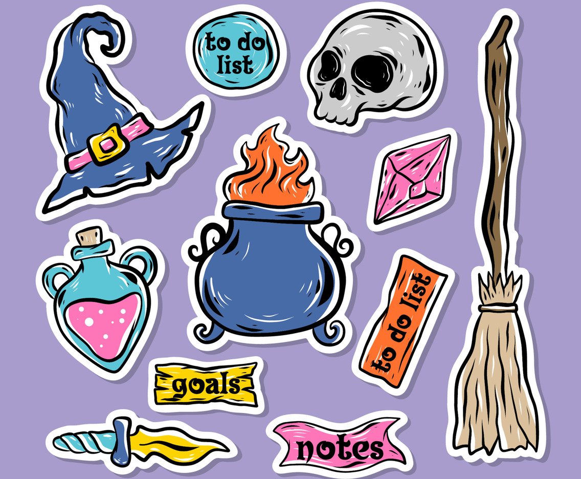 Magical Themes Journal Page Hand Drawn Sticker Collection