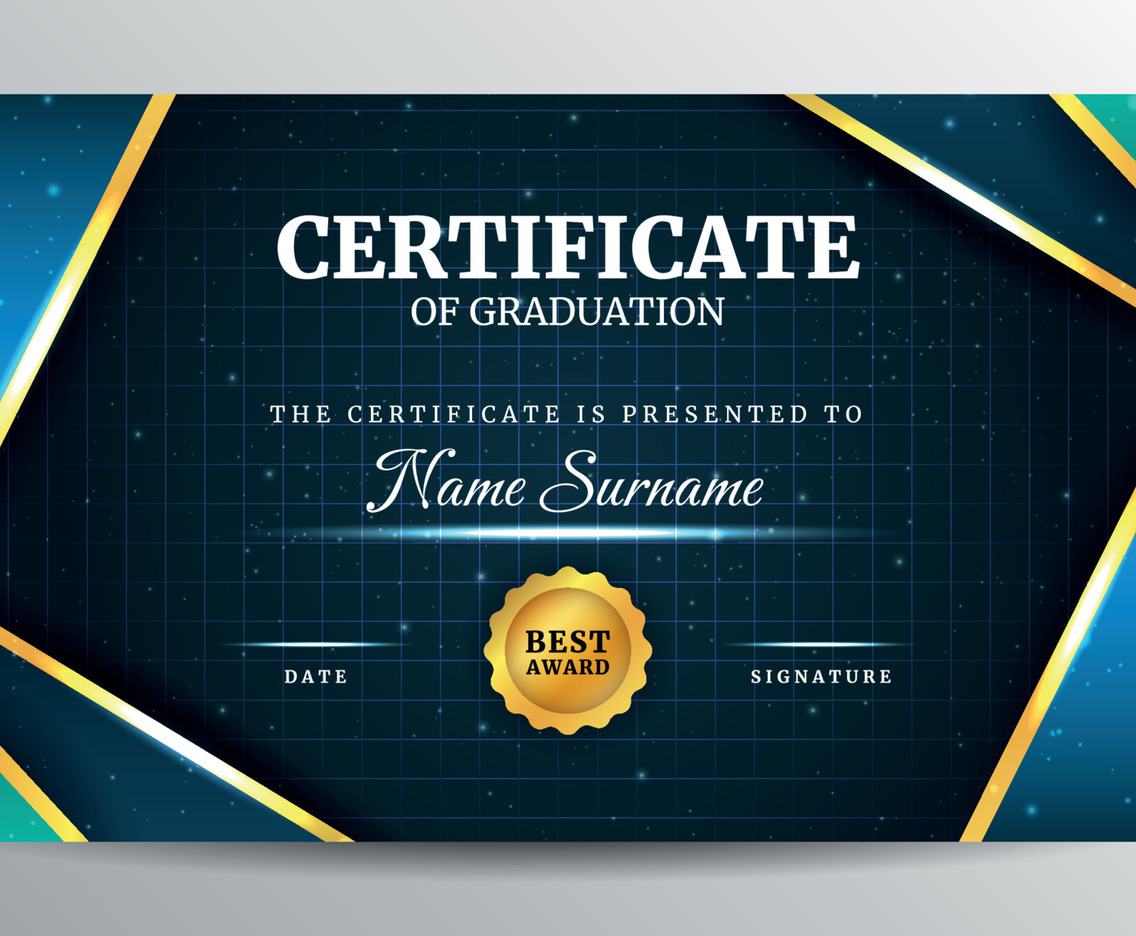 Abstract Gold and Blue Certificate of Graduation Template