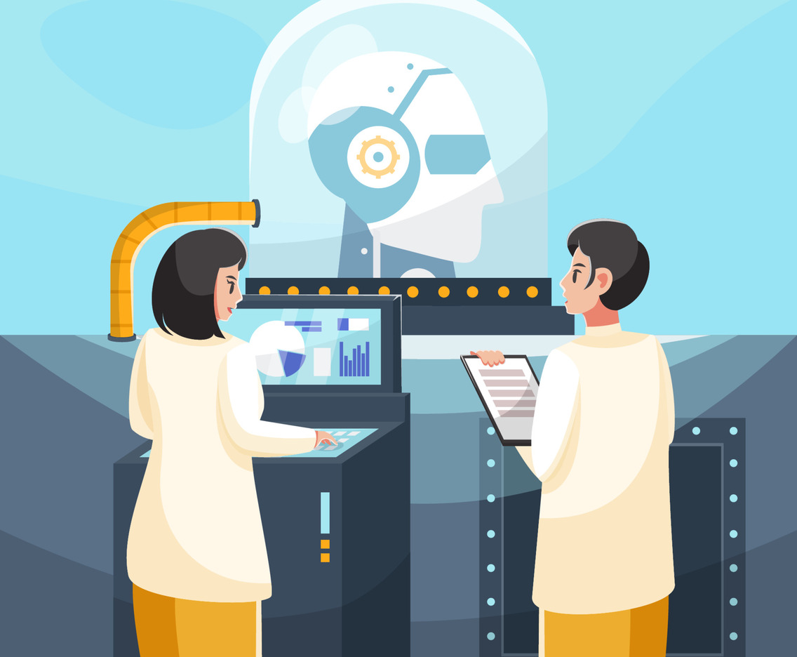 Programers Setting the AI Robot Concept