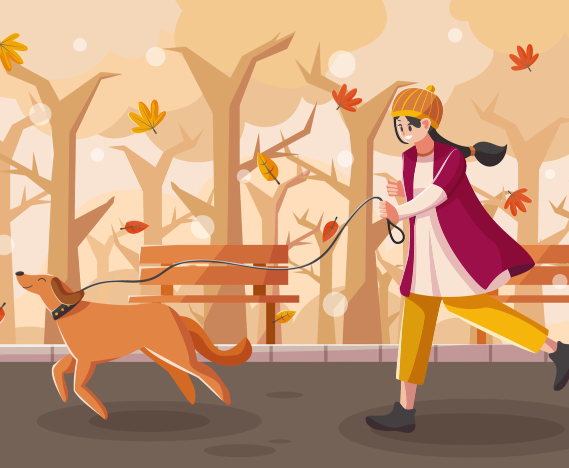 Woman with her Pet doing Activities in the Park in Autumn