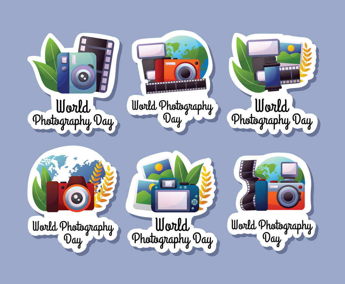 World Photography Day Stickers Set
