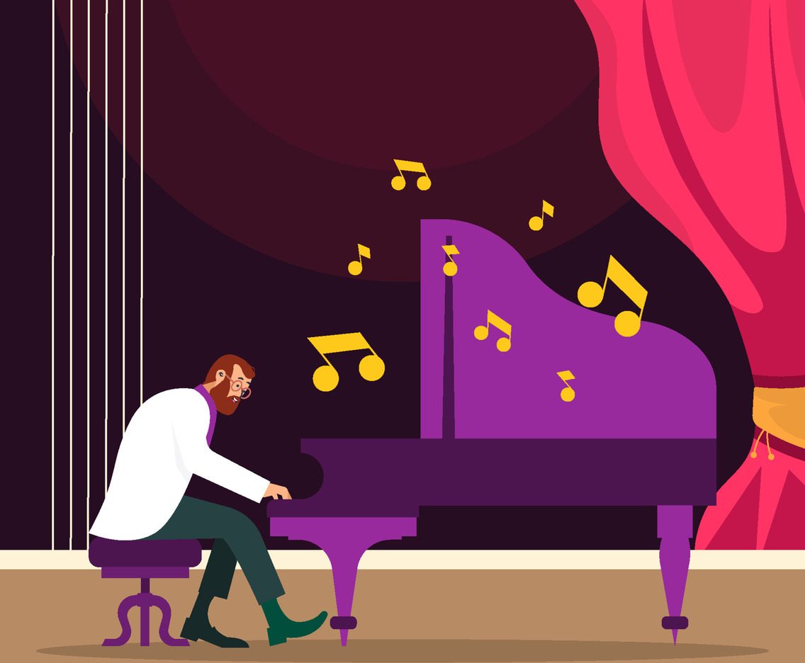 Pianist Play Piano On Stage Concept