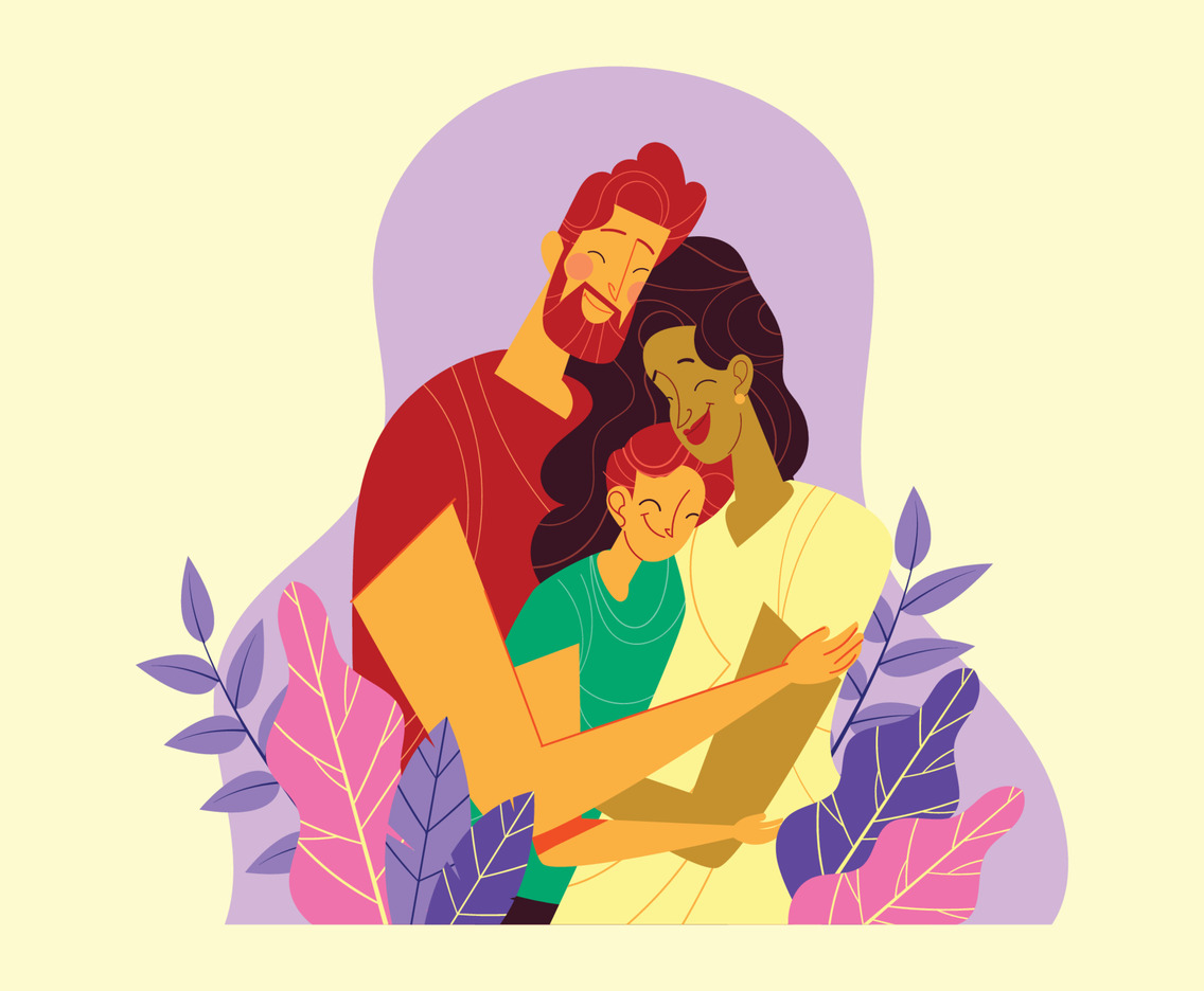 Racial Family Hug Each Other