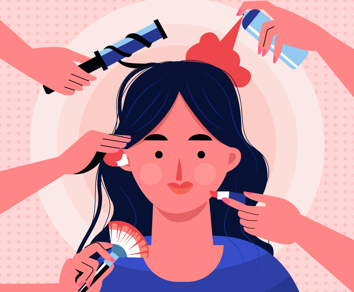 Make-Up Artist Hands Hold Variety Grooming Tools Concept