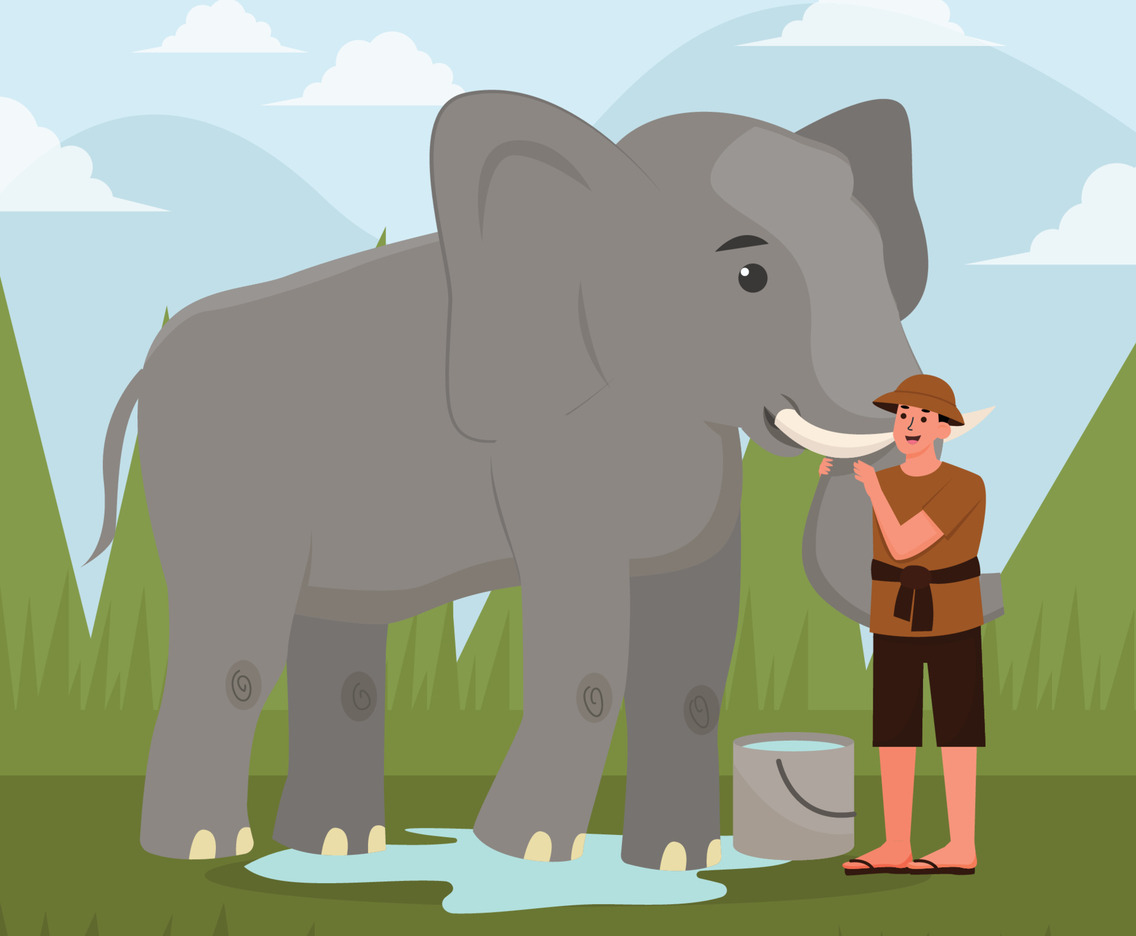 Mahout Bathing The Elephant