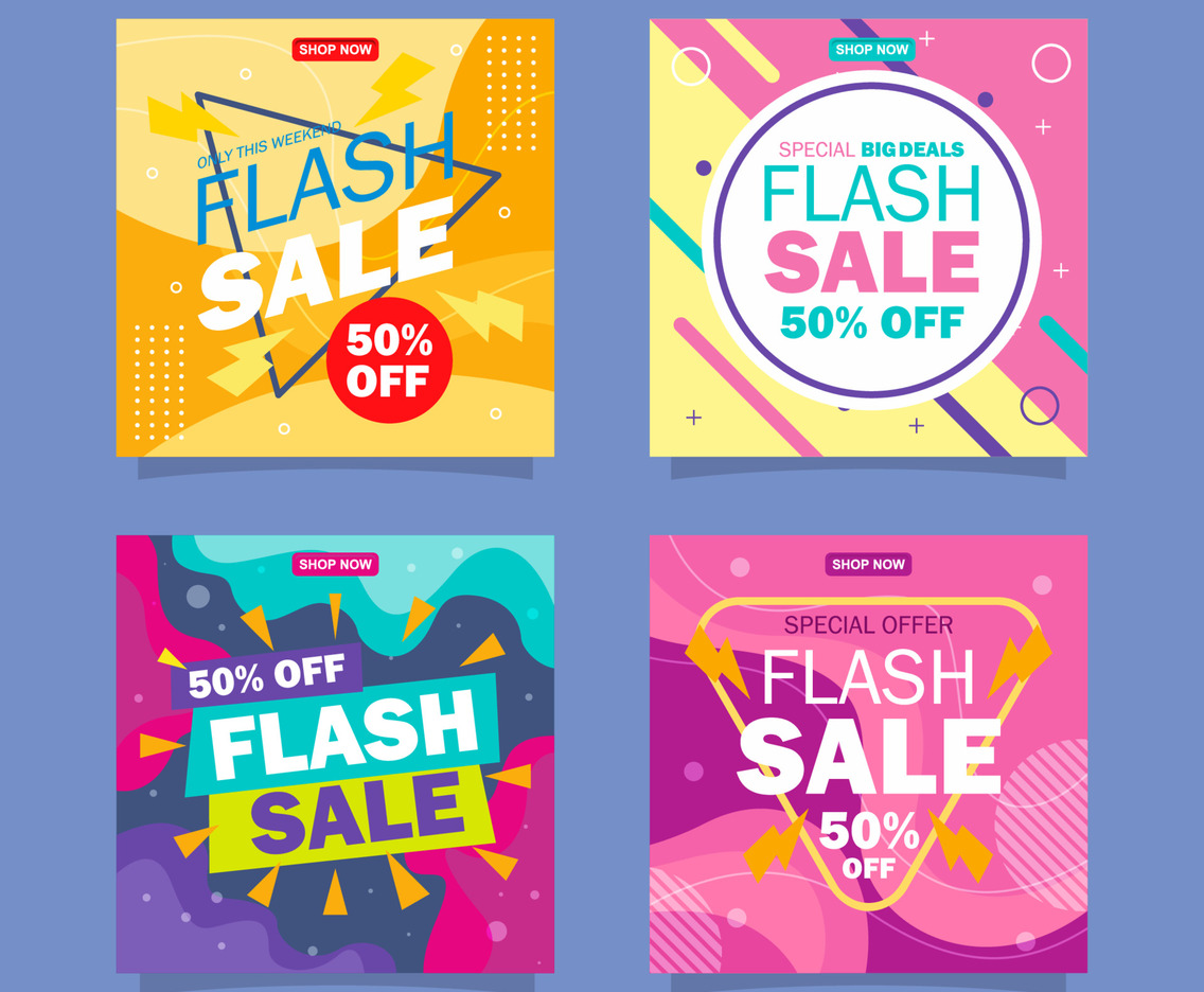 Flash Sale Colorful Template Social Media Post Collection