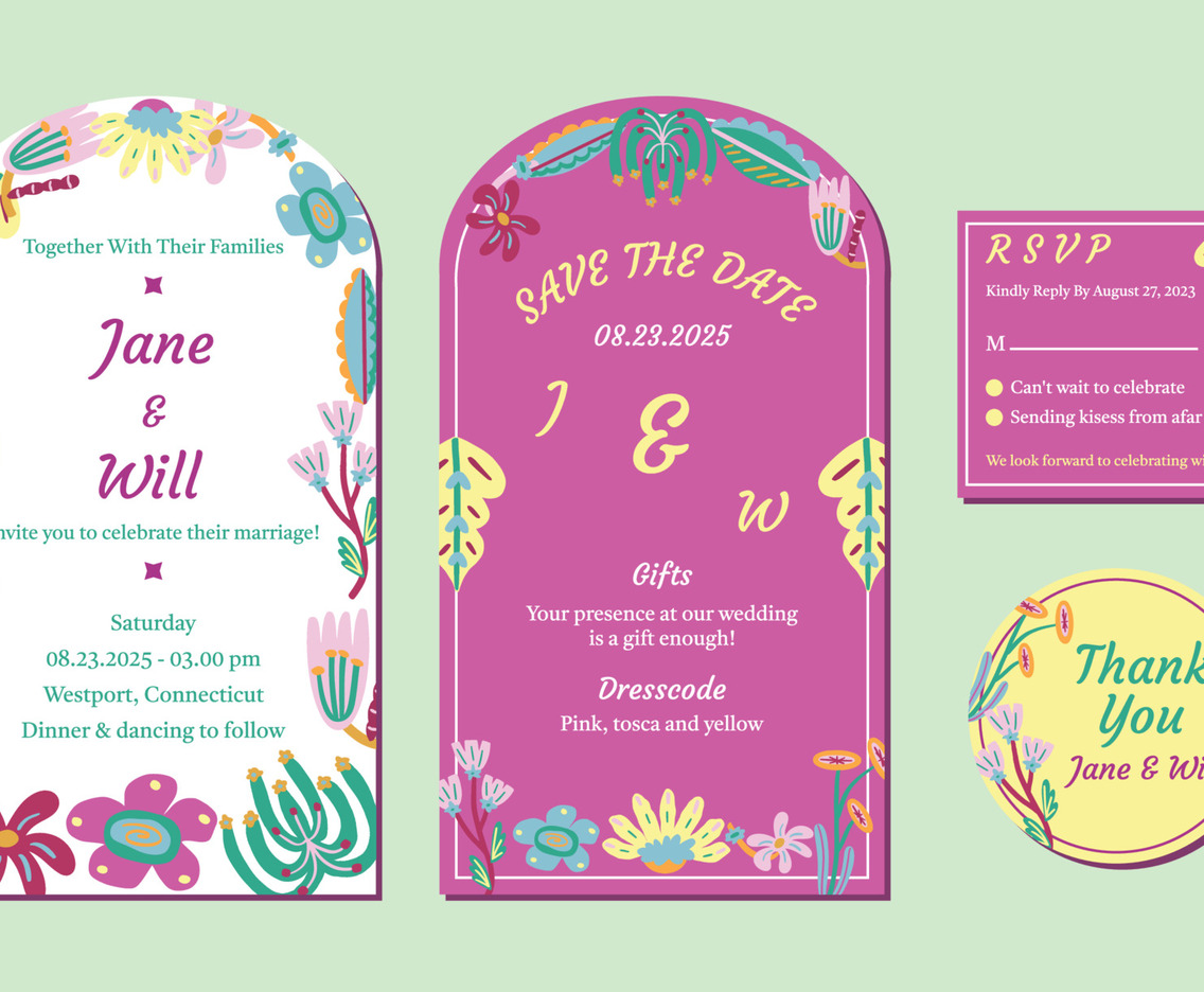 Colorful Floral Wedding Invitation Set