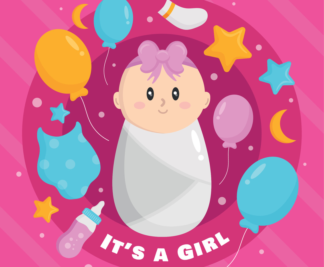Born Day with Baby Girl and Decoration Template