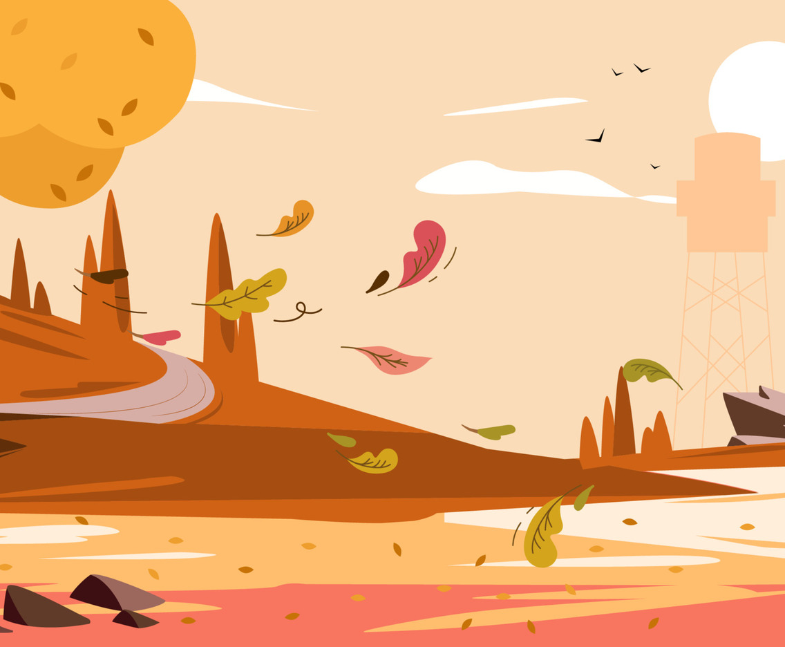 Fallen Leaves On Windy Road Background