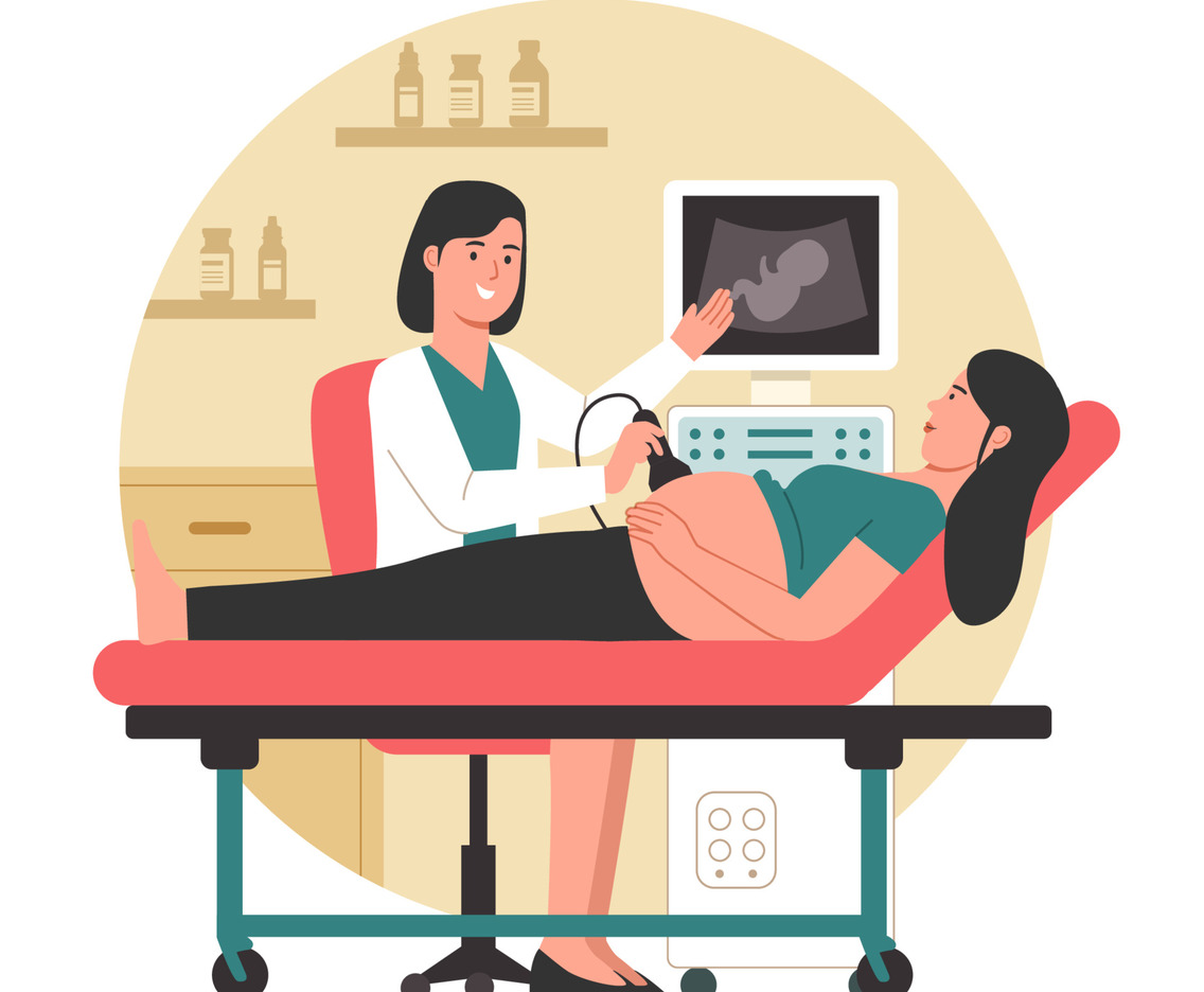 Obstetrician Examining Pregnant Woman with Ultrasound Scan