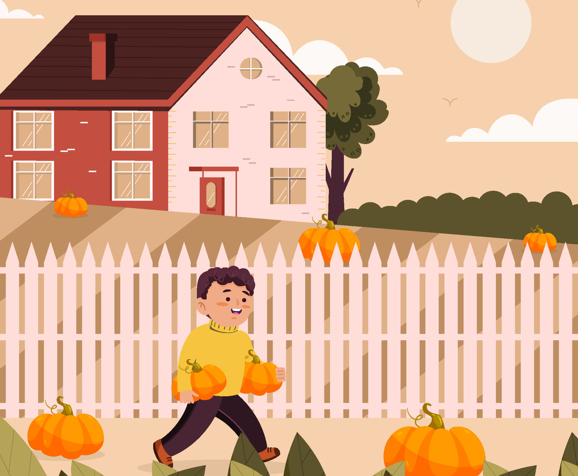 Boy Hunt For Pumpkin Concept