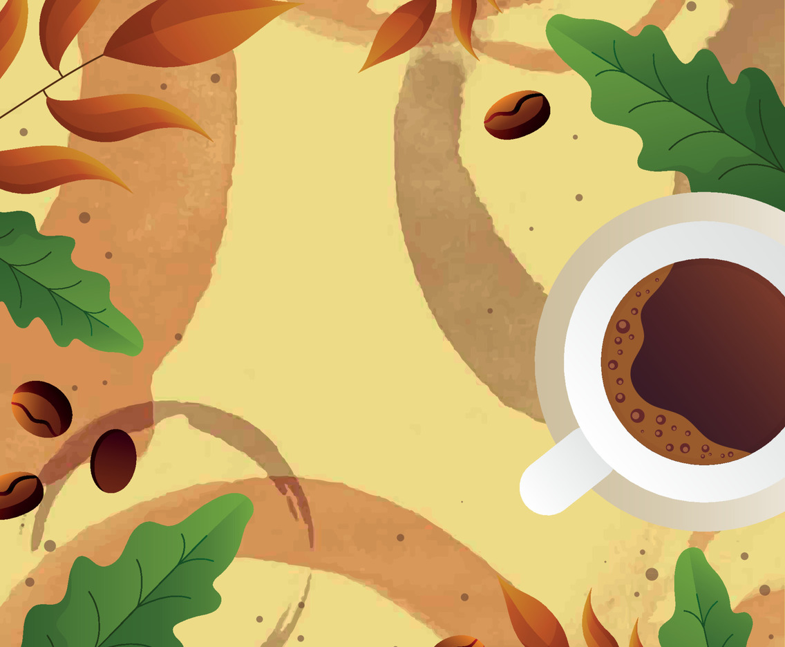 Coffee Stains with Cup and Leaf Background Template