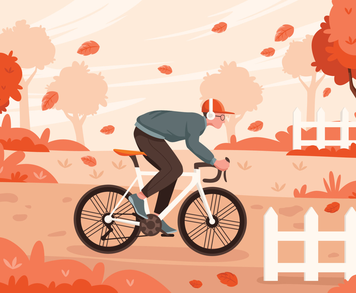 Biking In The Wind With Fallen Leaves