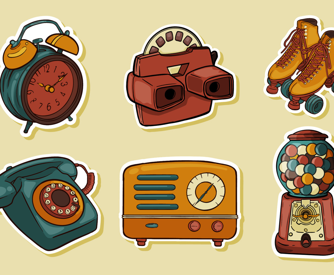 Doodle Vintage Stuffs Stickers Set