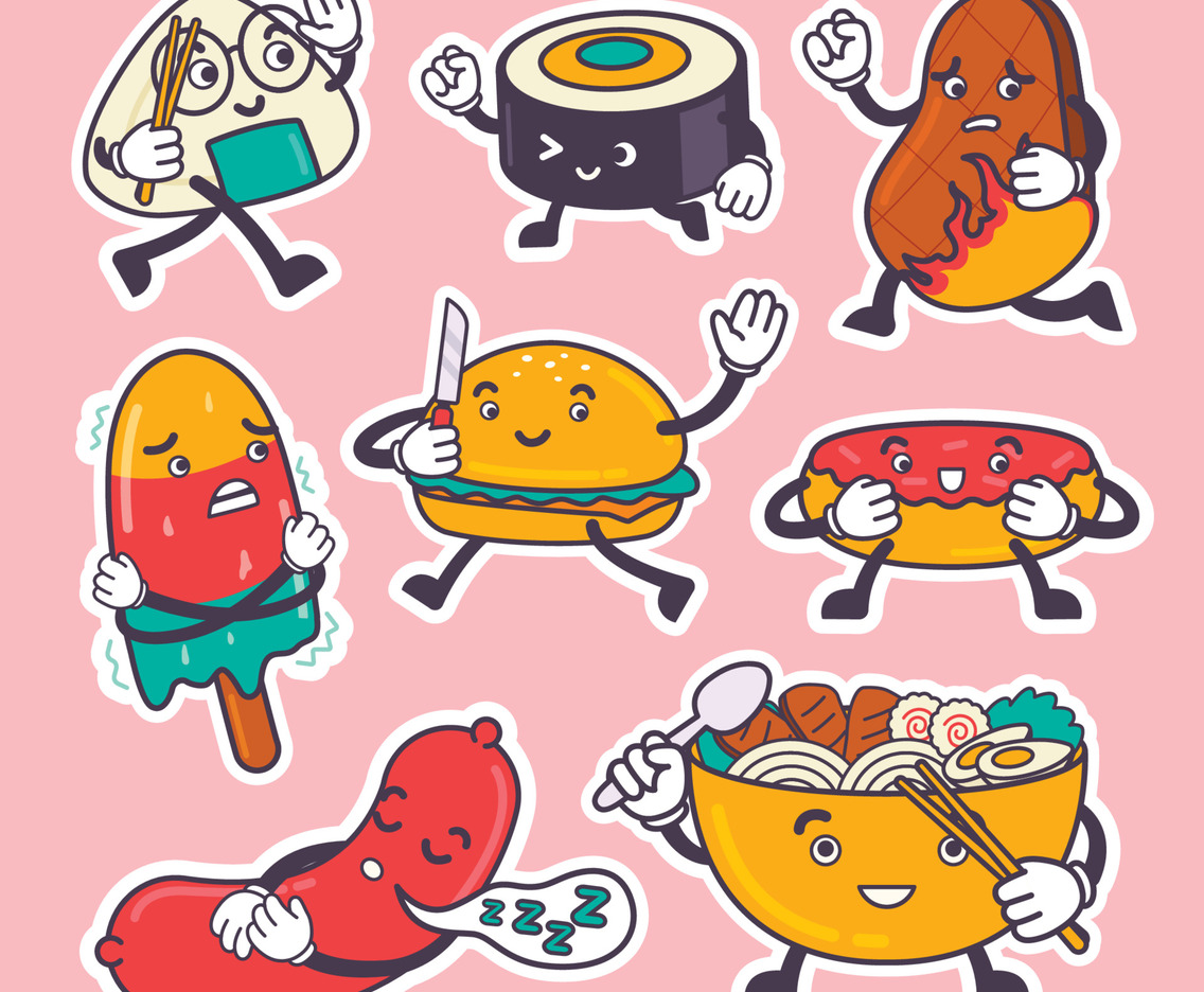 Hand Drawn Cute Kawaii Food Sticker Pack