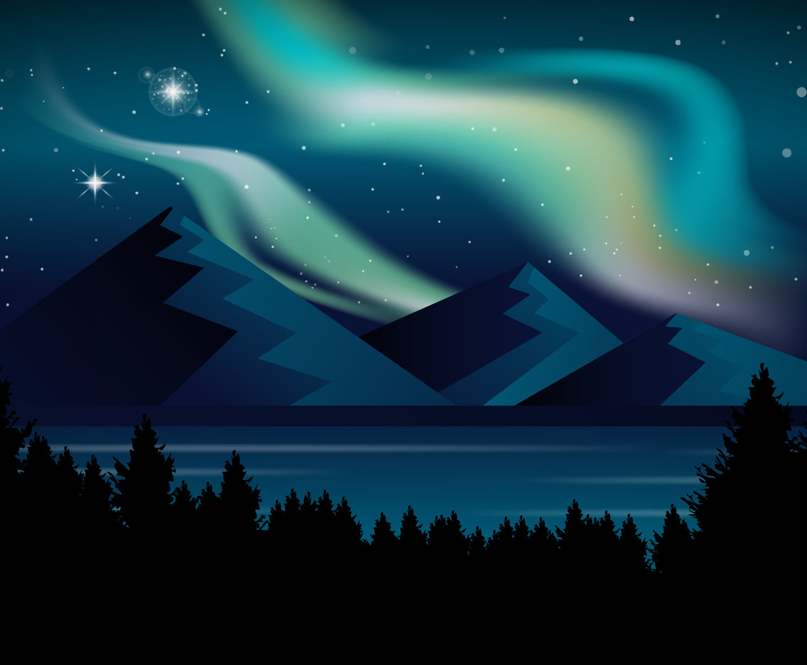 Aurora Borealis in North Norway Mountains Background