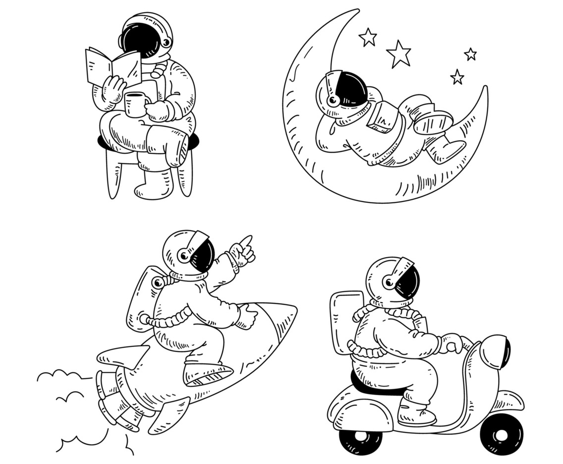 Minimalist Hand Drawn Astronaut Characters