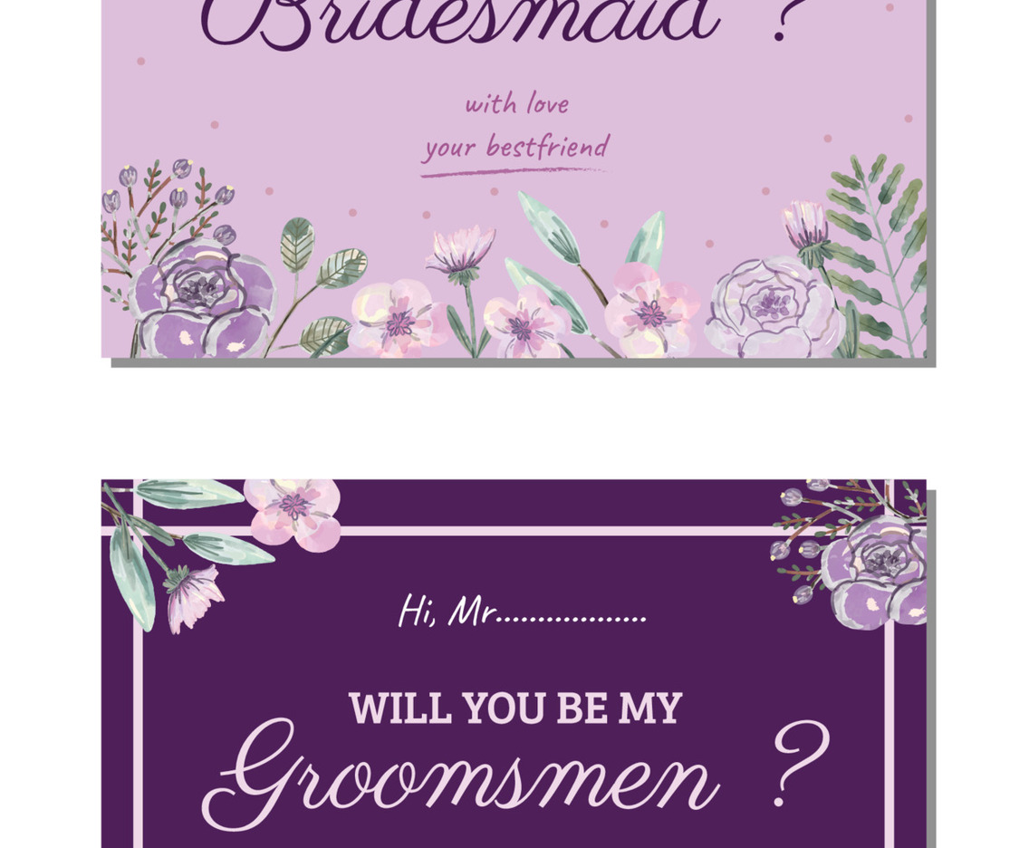 Watercolored Floral Bridesmaid and Groomsmen Invitation Cards