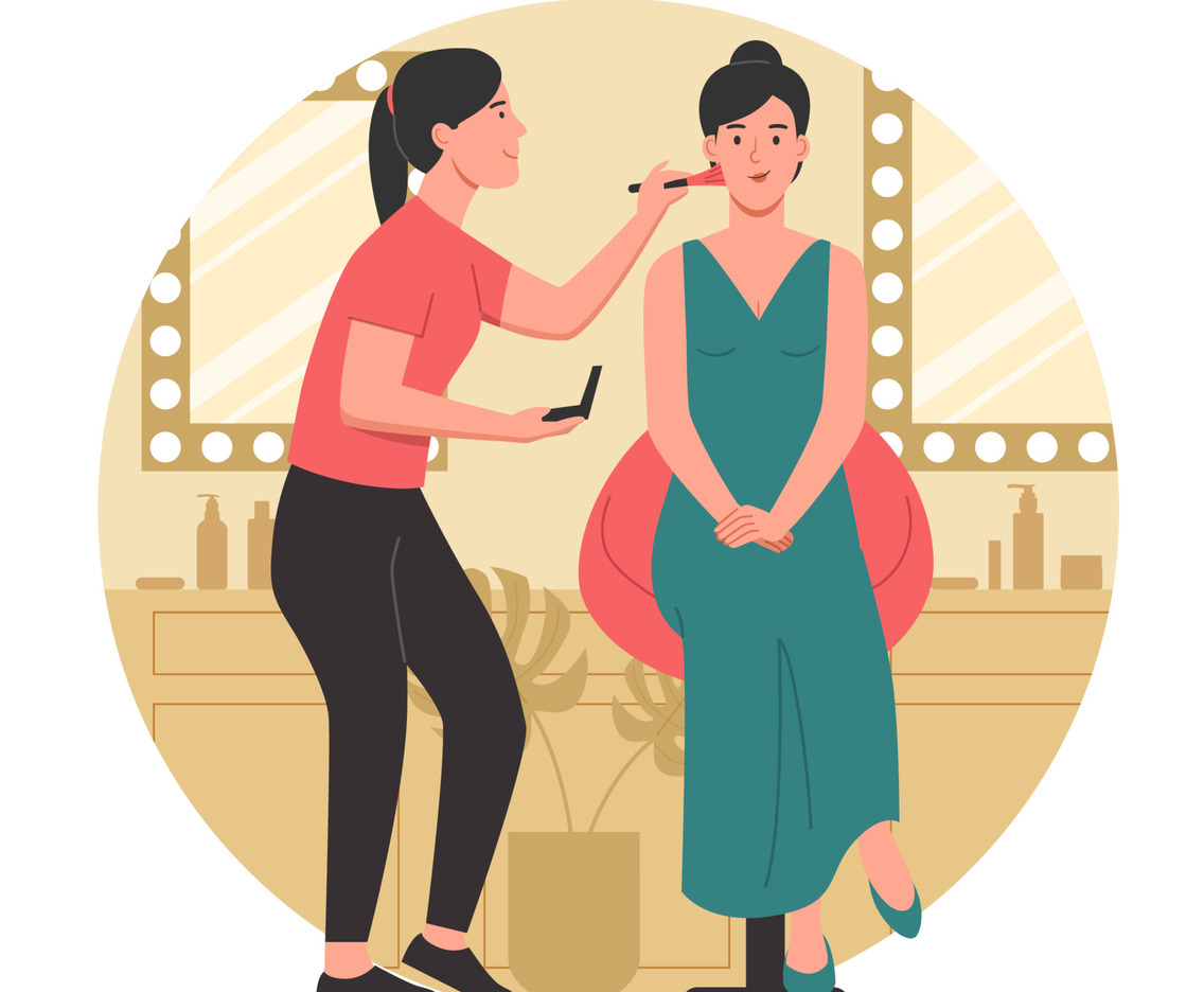 Make Up Artist Applying Cosmetics on Woman Face