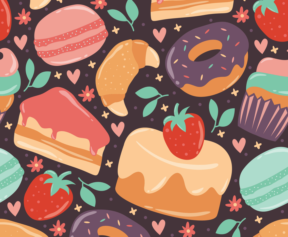 Dessert Food Doodle Seamless Pattern Background