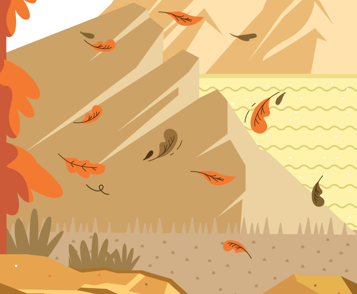 Nature Mountain Rocks and Autumn Fallen Leaves Concept