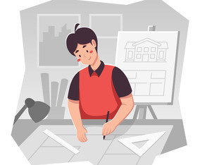 A Male Architect is Drawing a Project