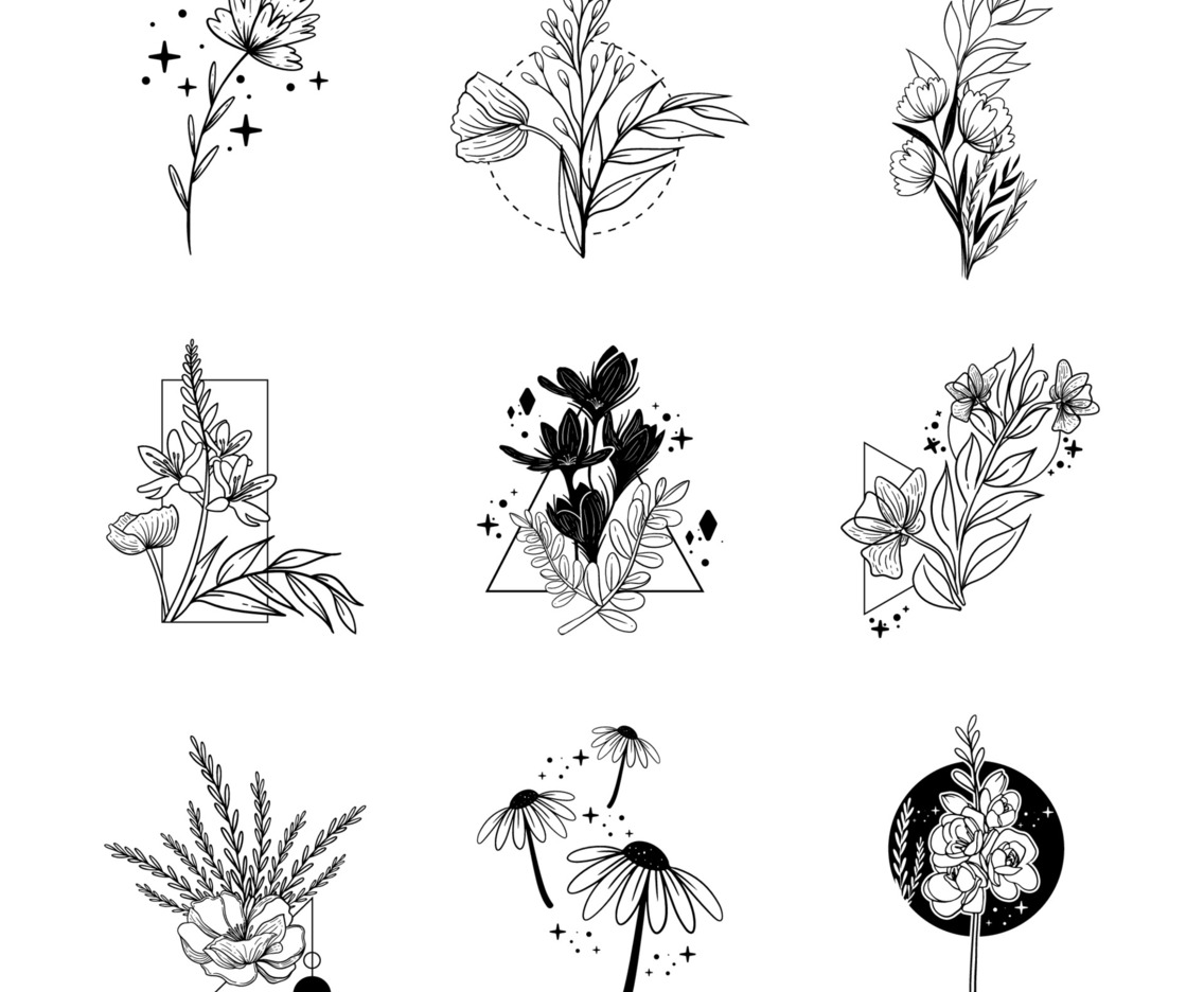 Handdrawn Floral Tattoo Sticker