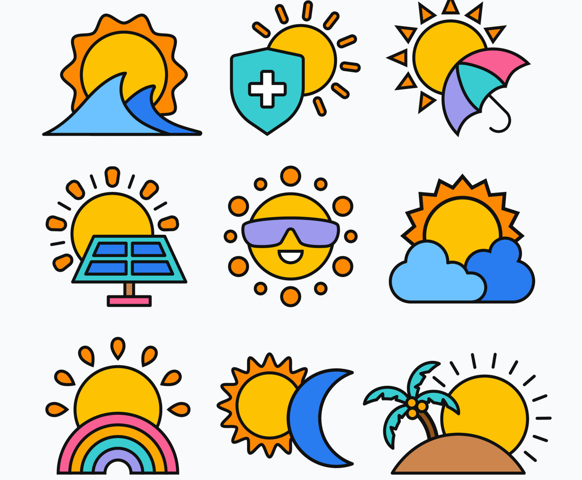 Sun Icon Collection Set with Outline Style