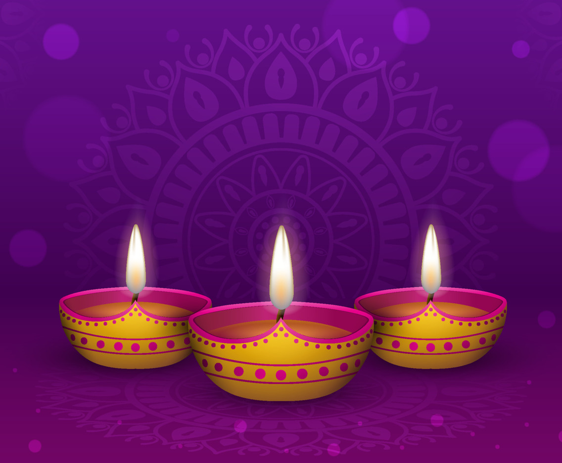 Happy Diwali Festival Background with Realistic Oil Lamp
