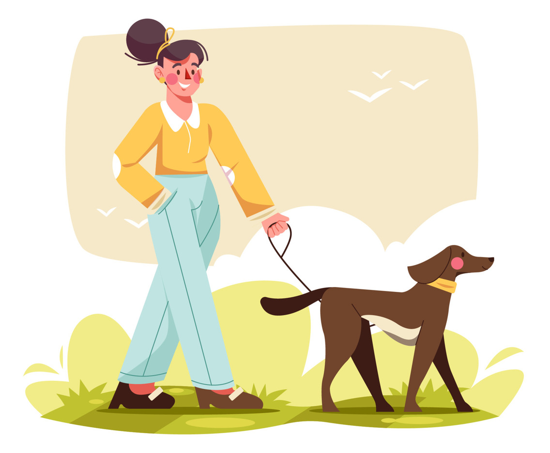 Girl Walking The Dog At Park