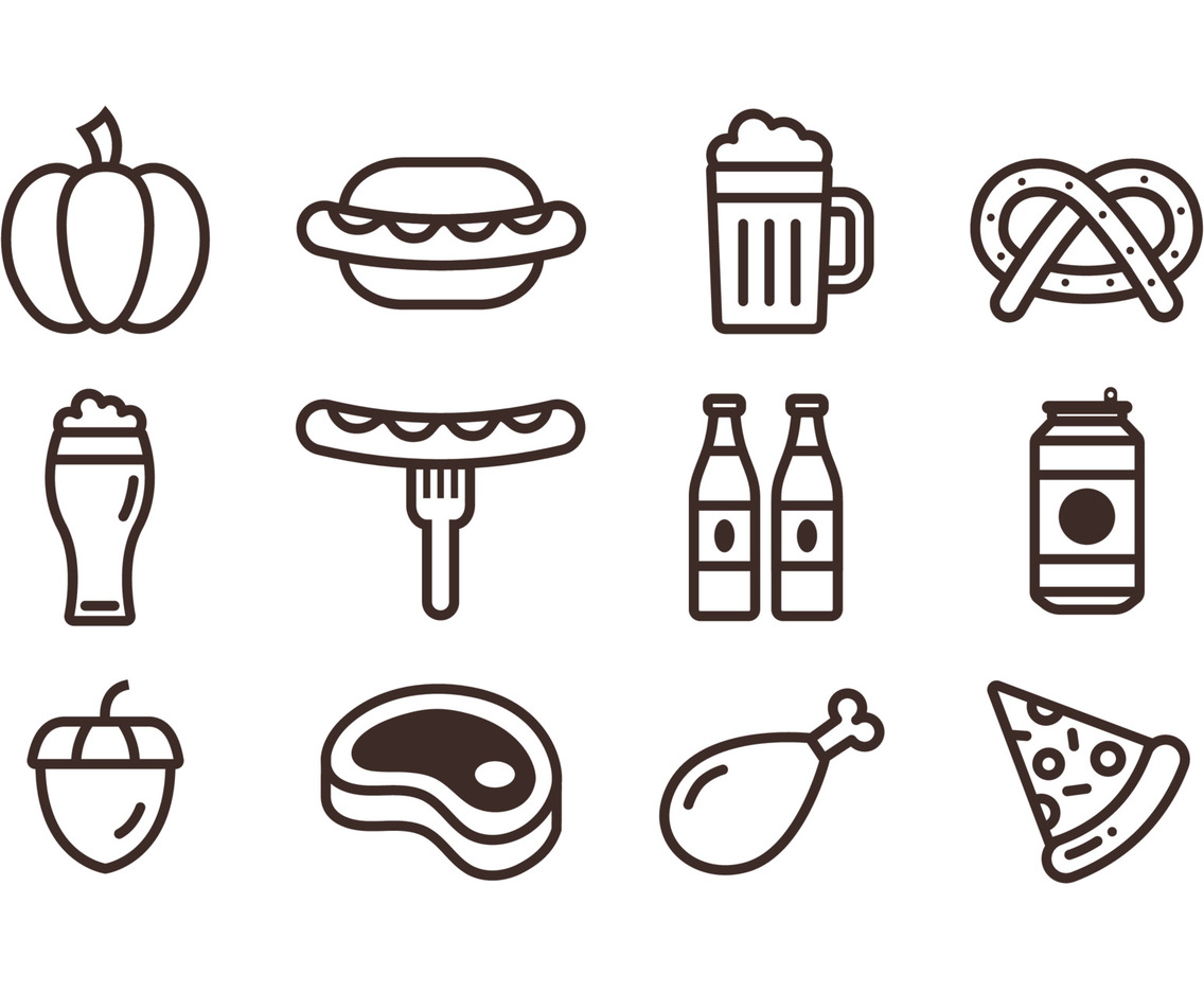 Octoberfest Foods and Beverages Icon Collection Set