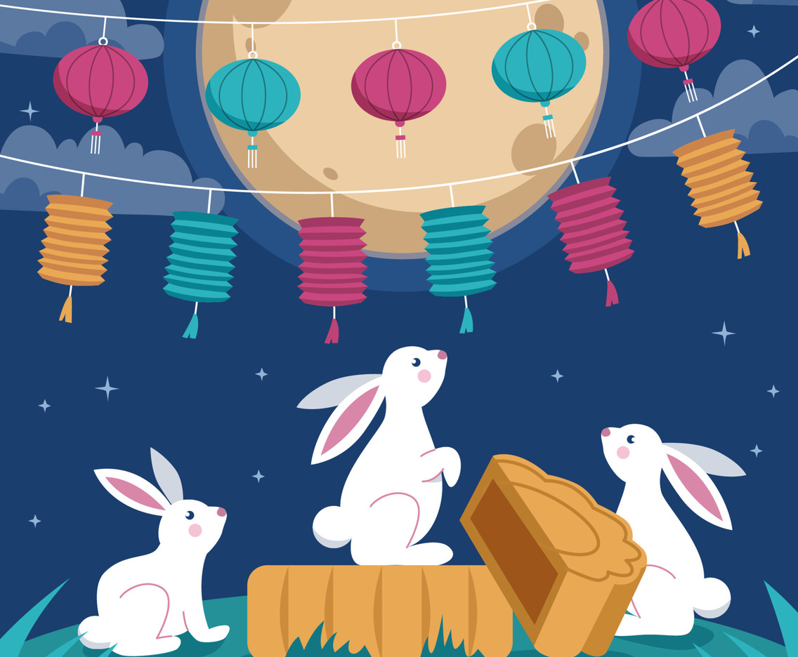 Mid Autumn Festival with Rabbits and Mooncakes