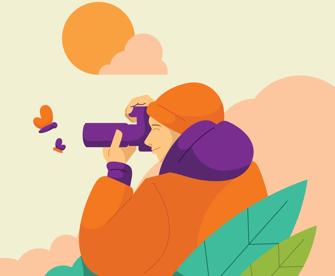 Photography Day Illustration with Photographer Taking Pictures of Butterflies Concept