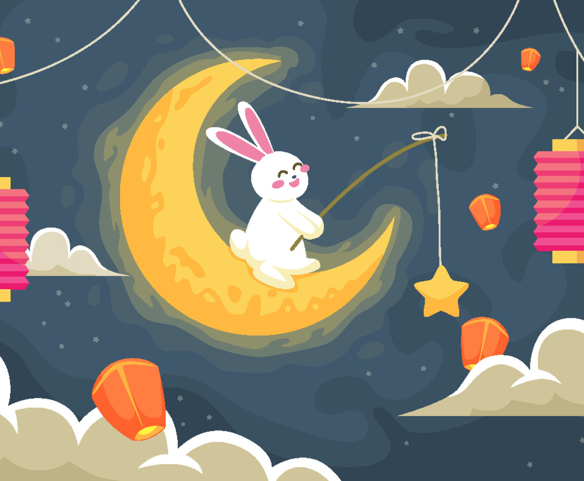 Moon and Bunny Mid Autumn Concept
