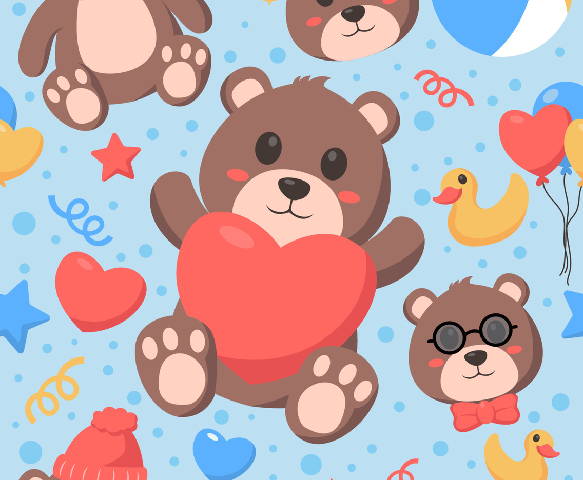 Cute Teddy Bear Seamless Pattern